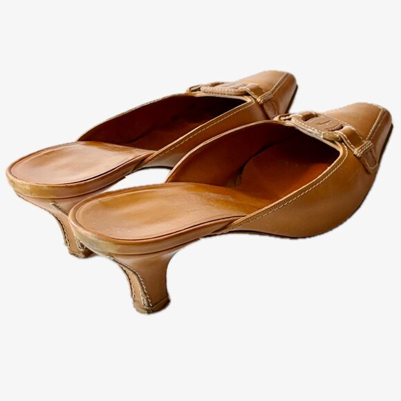 Salvatore Ferragamo Slip-On Kitten Heels in Saddle  Mule Pumps in Saddle sz 9.5 - Picture 9 of 13